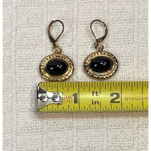 Vintage Monet Black Cabochon Gold-Tone Choker Necklace w/ Extender and Earrings - Picture 6 of 8